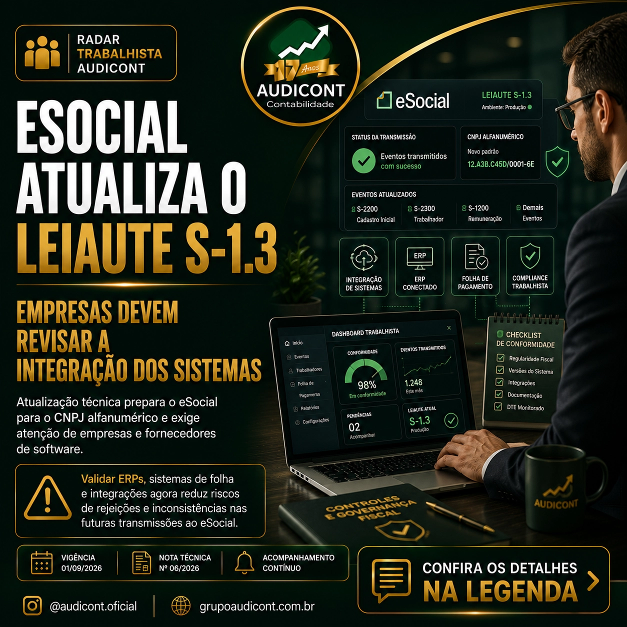 O eSocial recebeu uma importante atualização com a implantação do Leiaute S-1.3, trazendo adequações técnicas que exigem atenção das empresas, departamentos de RH e fornecedores de sistemas.